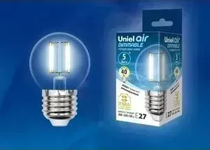 Филаментная диммируемая светодиодная лампа UNIEL LED-G45-5W/NW/E14/CL/DIM GLA01TR