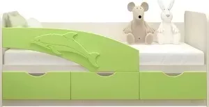 Кровать детская Миф Дельфин 2,0м , дуб беленый/салатовый ПВХ