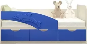 Кровать детская Миф Дельфин 1,6м , дуб беленый/синий ПВХ