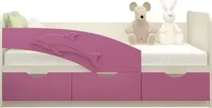 Кровать детская Миф Дельфин 1,8м, дуб беленый/сиреневый ПВХ