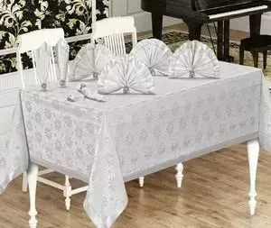 Скатерть Do and Co Kelebek 160х220 +6 салфеток с кольцами (9162 серебро)