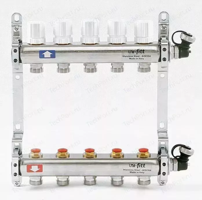 Коллекторная группа Uni-Fitt 1"х3/4" 5 выходов с регулировочными и термостатическими вентилями (451I4305)