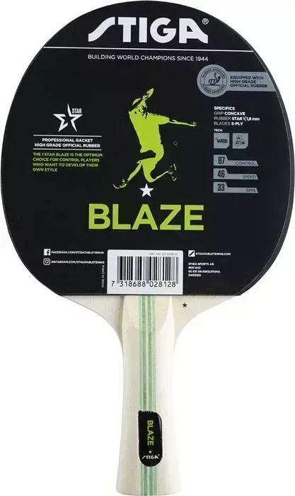 Ракетка для настольного тенниса STIGA Blaze WRB ACS, 1211-6018-01 1,8 мм ITTF, конич. ручка