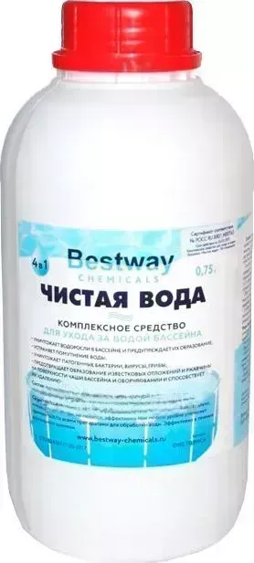ЧИСТАЯ ВОДА BESTWAY 4 в 1, 0,75кг бутылка, жидкое комплексное средство для ухода за водой