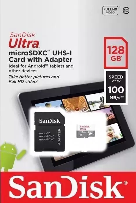 Карта памяти SANDISK microSDXC 128Gb Class10 SDSQUNR-128G-GN6TA Ultra Light + adapter