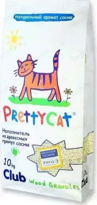 Наполнитель PrettyCat Wood Granules впитывающий древесный с ароматом сосны для кошек 10кг