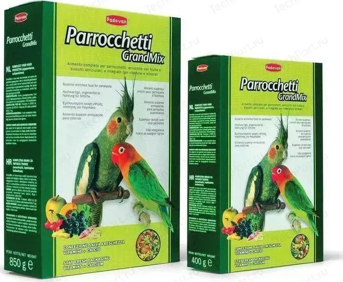 Корм Padovan GRANDMIX Parrocchetti комплексный основной для средних попугаев 850г
