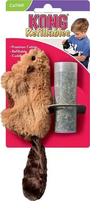 Игрушка KONG Cat Refillable Catnip Beaver "Бобер" 15см плюш с тубом кошачьей мяты для кошек