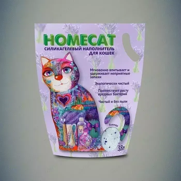 Наполнитель HomeCat Лаванда силикагелевый впитывающий с ароматом лаванды для кошек 3,8л (1,8кг)