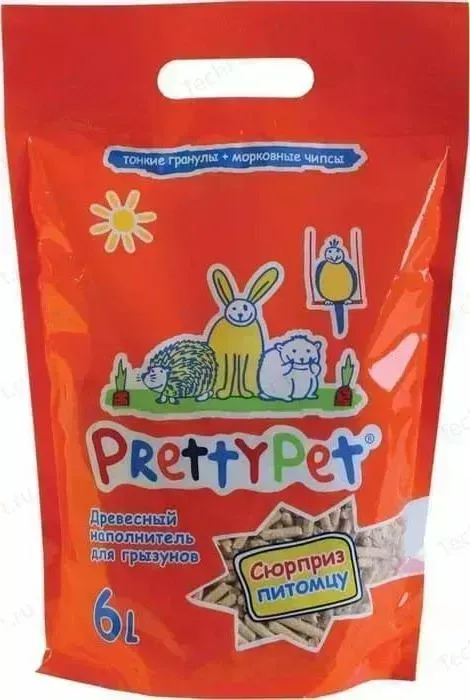 Наполнитель PrettyCat впитывающий древесный с морковными чипсами для грызунов и птиц 6л