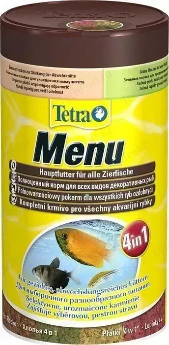Корм Tetra Menu 4 in 1 Flakes Complete Food for All Ornamental Fish хлопья 4 вида для всех видов декоративных рыб 100мл (767386)