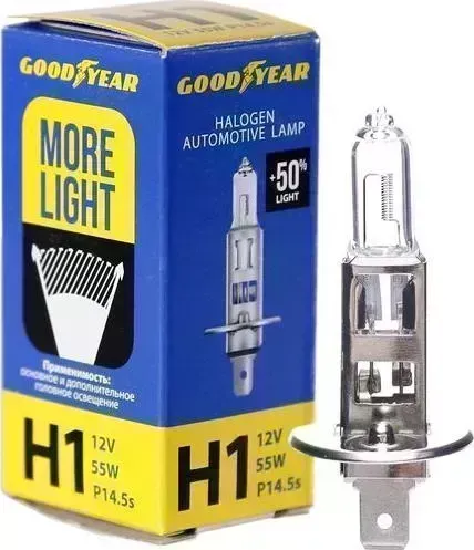 Лампа GOODYEAR автомобильная галогенная H1 12V 55W P14,5s (+50% света) More Light H1 P14,5S MORE LIGHT