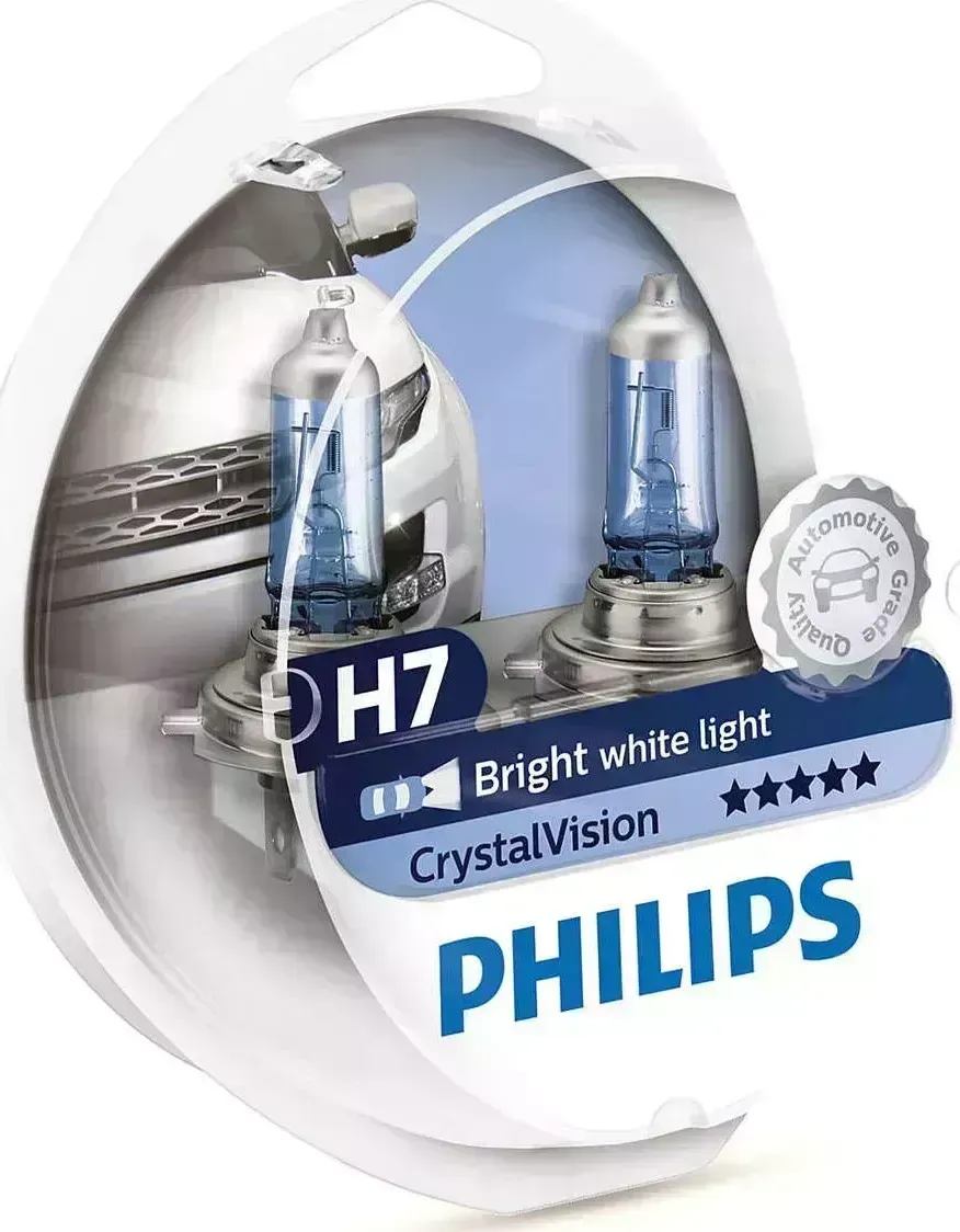 Лампа PHILIPS " " H7 (55) PX26d CRISTAL VISION 4300K (2шт+2шт W5W) 12V пластиковый бокс "" H7 PX26D