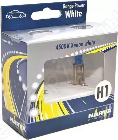 Лампа NARVA " " H1 (55) P14.5s RANGE POWER WHITE 4500K (2шт) 12V, картонная коробка "" H1 P14.5S