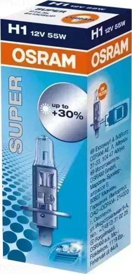 Лампа OSRAM H1, 55 Вт P14.5s+30% SUPER, 12 В