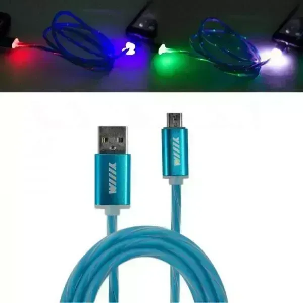 Кабель Wiiix USB-микро светящийся синий 1м WIIIX