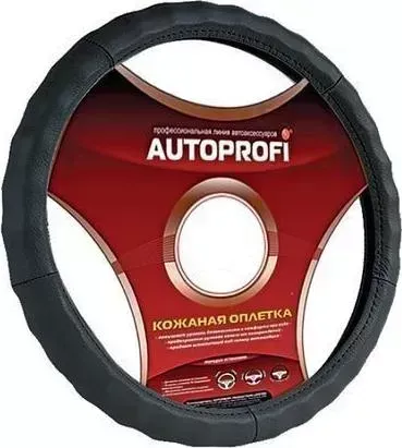 Оплетка AUTOPROFI XL, натуральная кожа, ребристая, черный