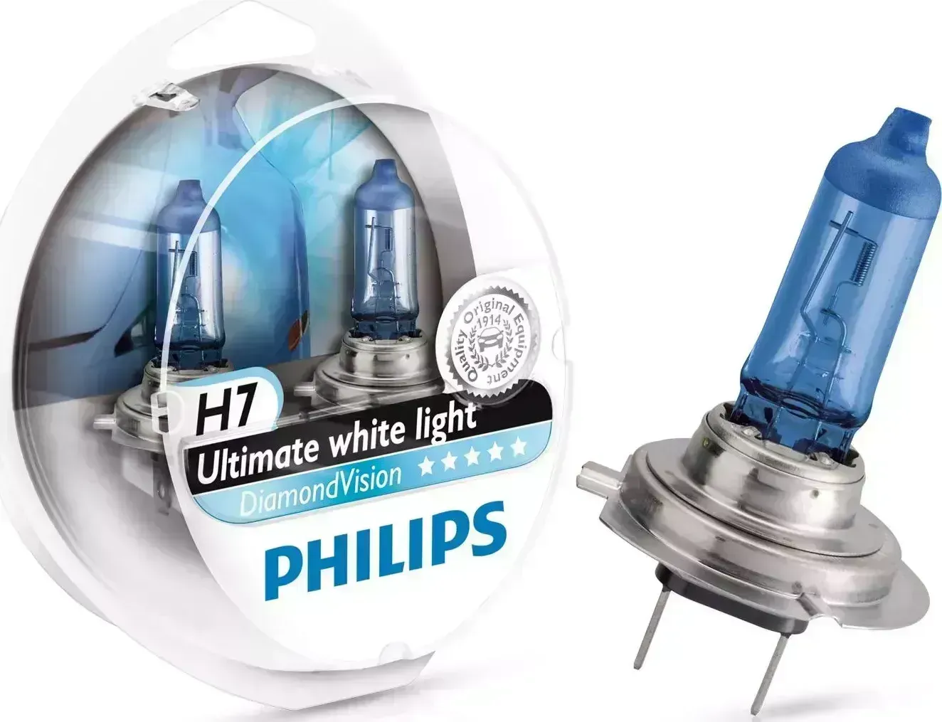 Лампа PHILIPS " " 12В, H7, 55Вт, P*26d DIAMOND VISION 5000K (2шт) пластиковый бокс "" P*26D