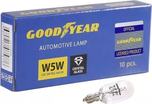 Лампа GOODYEAR накаливания автомобильная W5W 12V 5W W2.1x9.5d (минибокс: 10шт.) 5W W2.1X9.5D