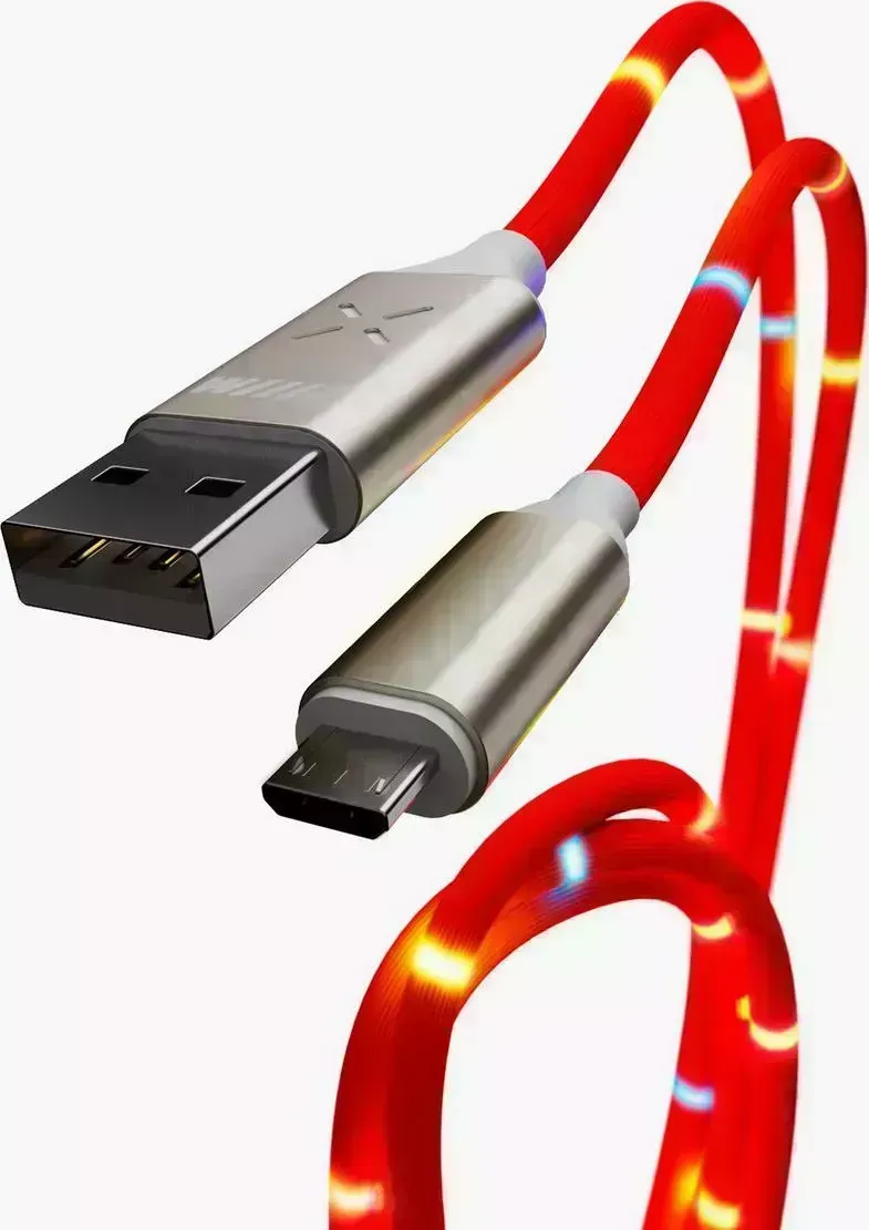 Кабель Wiiix USB-микро красный светомузыка 1м WIIIX