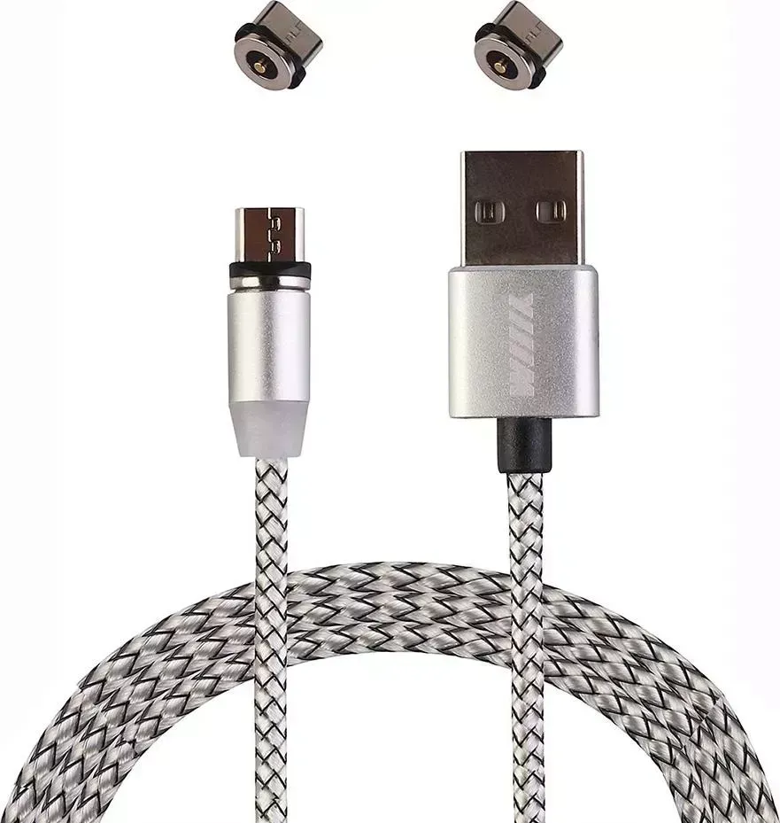 Кабель Wiiix USB-Lightning/микро-USB/Type-C магнитный серебряный 1м WIIIX USB-LIGHTNING/микро-USB/TYPE-C