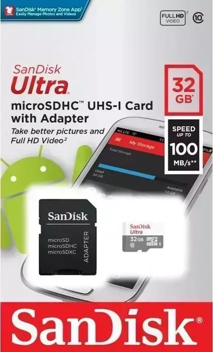 SD карта SANDISK microSDHC 32Gb Class10 SDSQUNR-032G-GN3MA Ultra Light + adapter