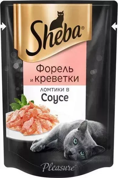 Пауч Sheba и Ломтики в соусе с форелью и креветками для кошек 85г