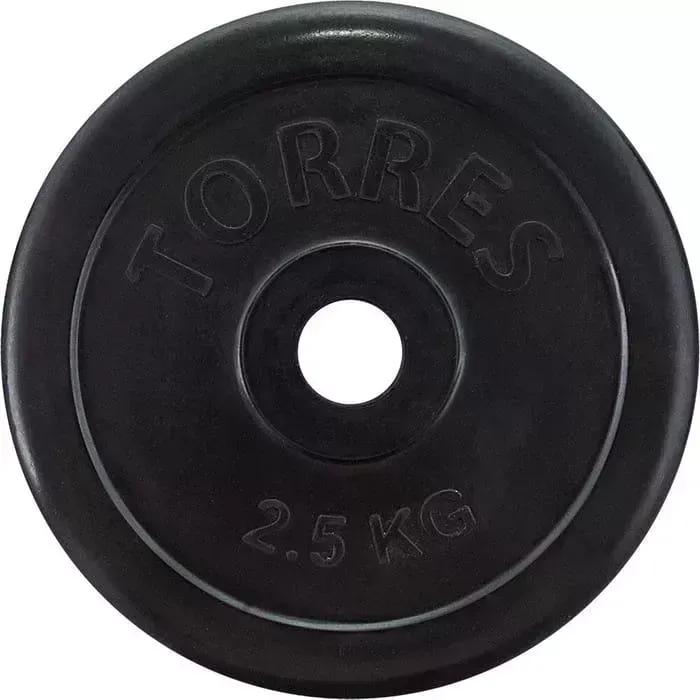 Диск обрезиненный TORRES 2,5 кг 25мм, металл в резиновой оболочке, черный