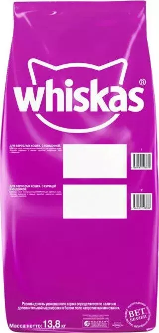 Сухой корм Whiskas Подушечки с паштетом, Аппетитный обед с говядиной для кошек 13.8кг