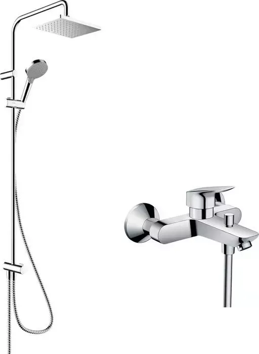 Смеситель для ванны Hansgrohe Logis с душевым гарнитуром, хром (71400000, 26282000)