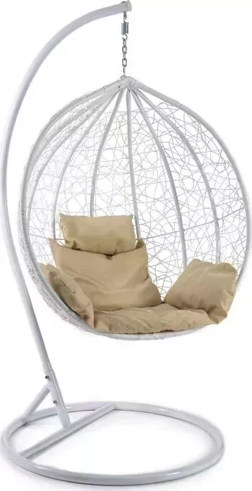 Кресло TetChair подвесное mod. SC-003 с подушкой металл/искусственный ротанг стойка: белая, корзина: белая