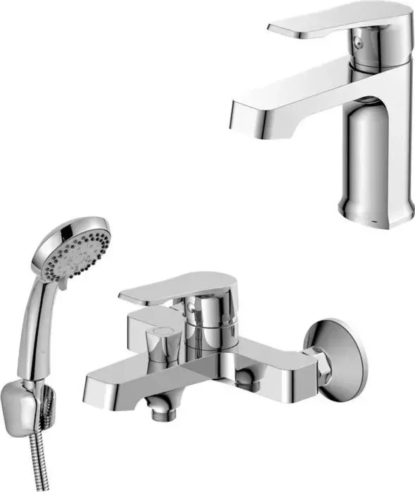 Комплект смесителей Decoroom для раковины и ванны, с душем, хром (DR23011, DR23036)
