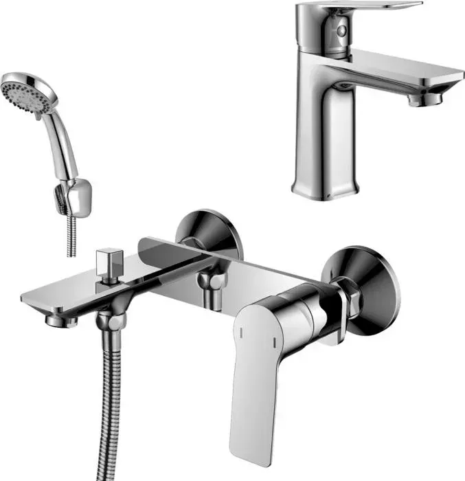 Комплект смесителей Rossinka Silvermix для раковины и ванны, с душем, хром (RS27-31, RS27-11)
