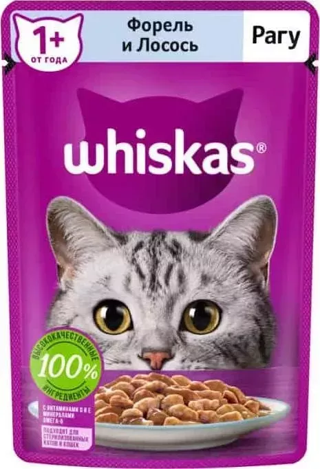 Пауч Whiskas и рагу с форелью и лососем для кошек 75г