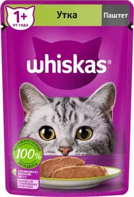 Пауч Whiskas и паштет с уткой для кошек 75г