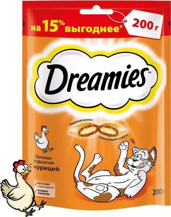 Лакомство Dreamies подушечки с курицей для кошек 200г