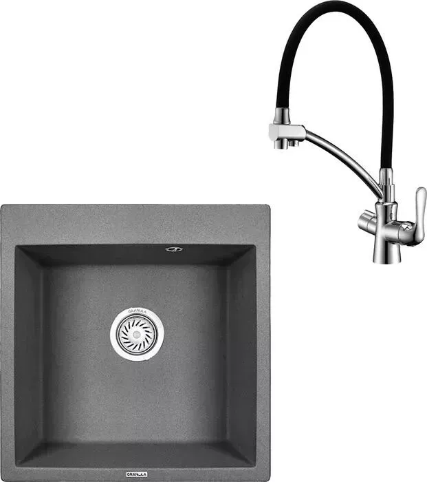 Мойка кухонная и смеситель Granula и смеситель GR-5102 графит, Lemark Comfort LM3070C
