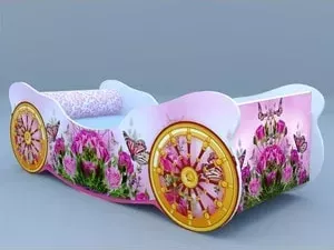 Кровать детская Кроватки машинки карета Розы с бабочкой
