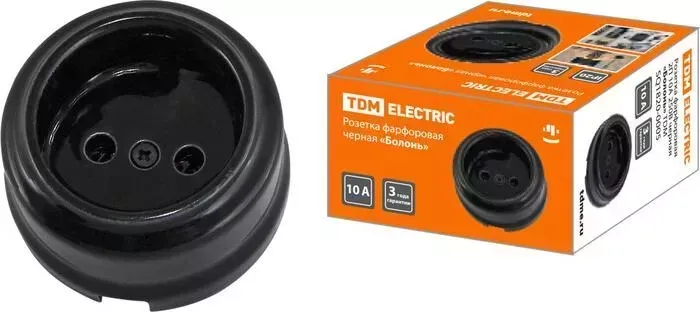 Розетка TDM ELECTRIC фарфоровая 2П 10 А 250 В черная Болонь