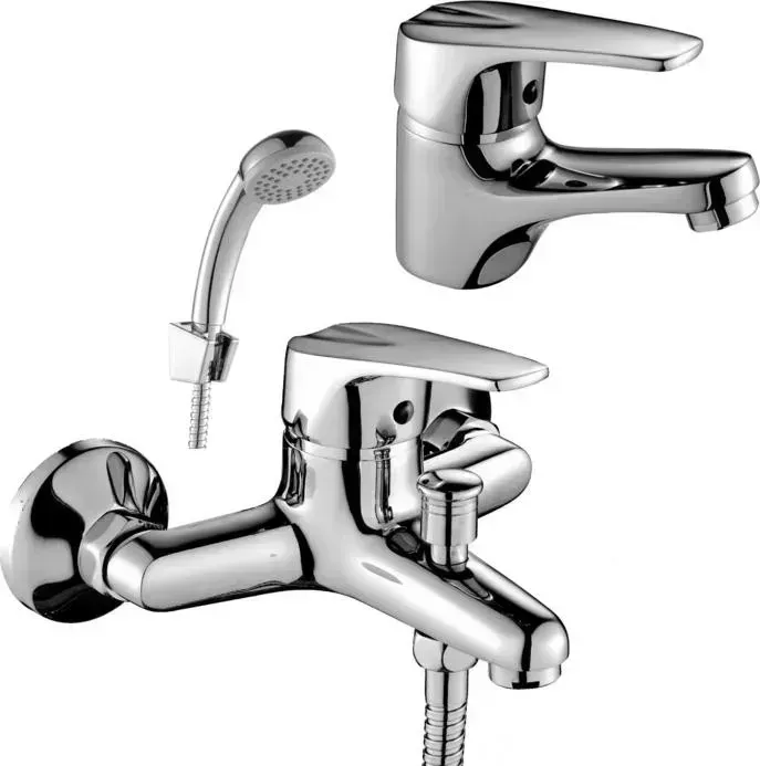Комплект смесителей Rossinka Silvermix для раковины и ванны, с душем, хром (D40-31, D40-11)