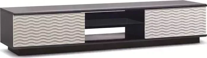 Тумба под телевизор Akur Lisewood Echo 2 корпус черный фасад белый стекло тонированное основание черное