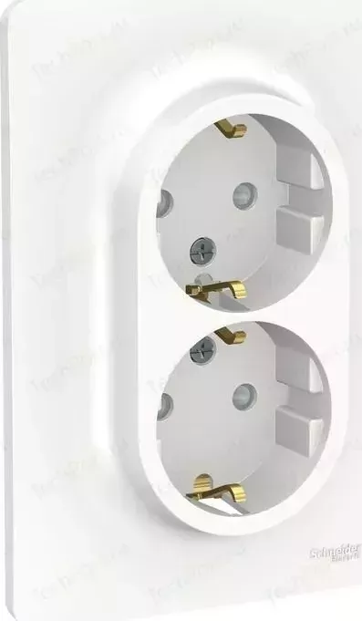 Розетка двойная с защитными шторками и заземлением Schneider Electric UNICA NEW винтовой зажим белый (NU206718)