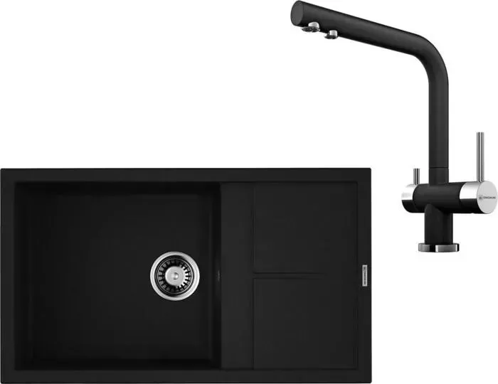 Мойка кухонная и смеситель OMOIKIRI и смеситель Sumi 86 BL Nagano черный (4993646, 4994047)