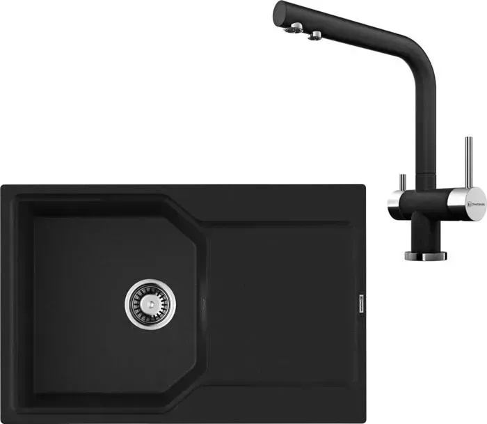 Мойка кухонная и смеситель OMOIKIRI и смеситель Yonaka 78 BL Nagano черный (4993708, 4994047)