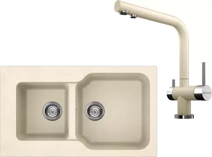 Мойка кухонная и смеситель OMOIKIRI и смеситель Maru 86-2 BE Nagano ваниль (4993285, 4994044)