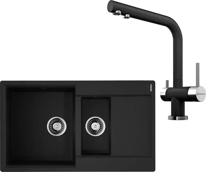 Мойка кухонная и смеситель OMOIKIRI и смеситель Daisen 86-2 BL Nagano черный (4993477, 4994047)