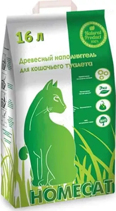 Наполнитель HomeCat впитывающий древесный с мелкими гранулами для кошек и грызунов 16л