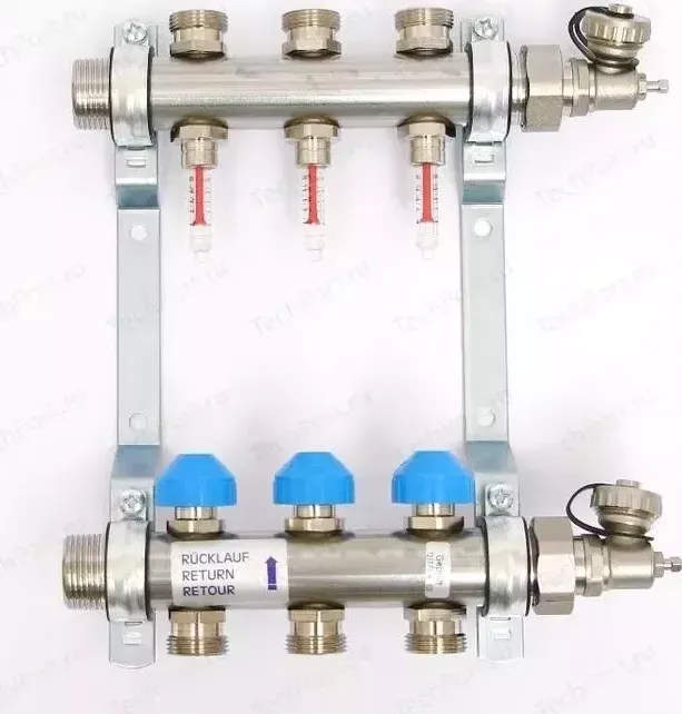 Коллекторная группа Uni-Fitt Н 1"х3/4" 3 выходов с расходомерами и термостатическими вентилями (455W4303)