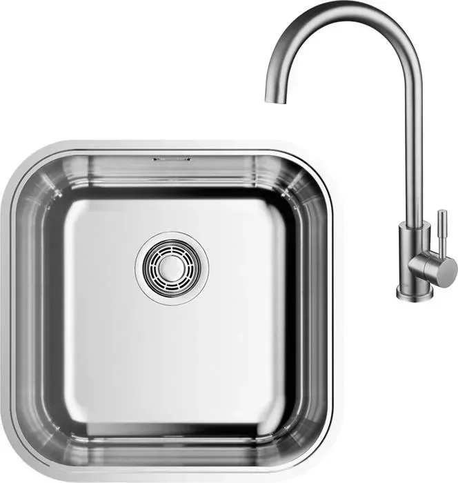 Мойка кухонная OMOIKIRI со смесителем Omi 44-U/I IN Quadro, РМС SUS124, нержавеющая сталь (4993494, SUS124-017F)