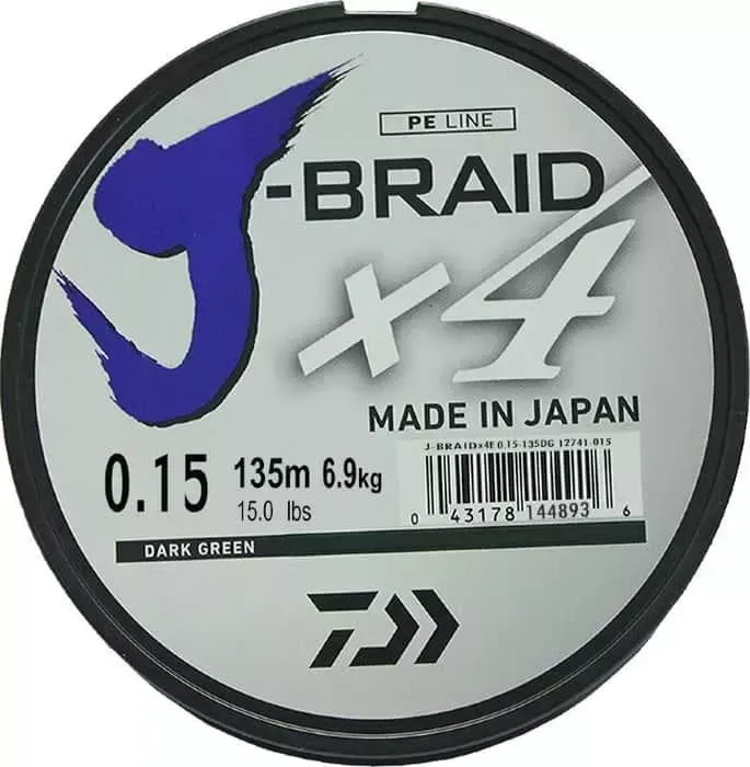 Леска плетеная DAIWA J-Braid X4 135м 0,15мм зеленая